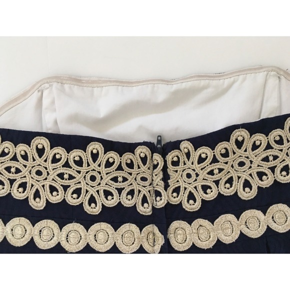 Lilly Pulitzer Betsey Navy Blue and Gold Jacquard Strapless Dress Size 8 - Picture 8 of 16
